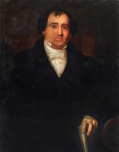 Pittore italiano (XIX secolo) - Ritratto di gentiluomo con libro.